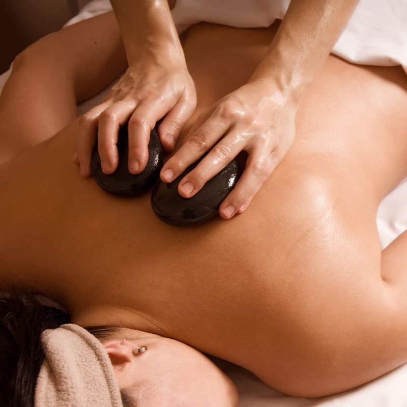Heated stones during a LaStone back massage.